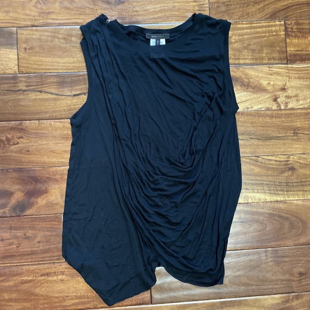 BCBG Black Sleeveless Scoop Neck Tank Top With Zipper Embellishment Size Large